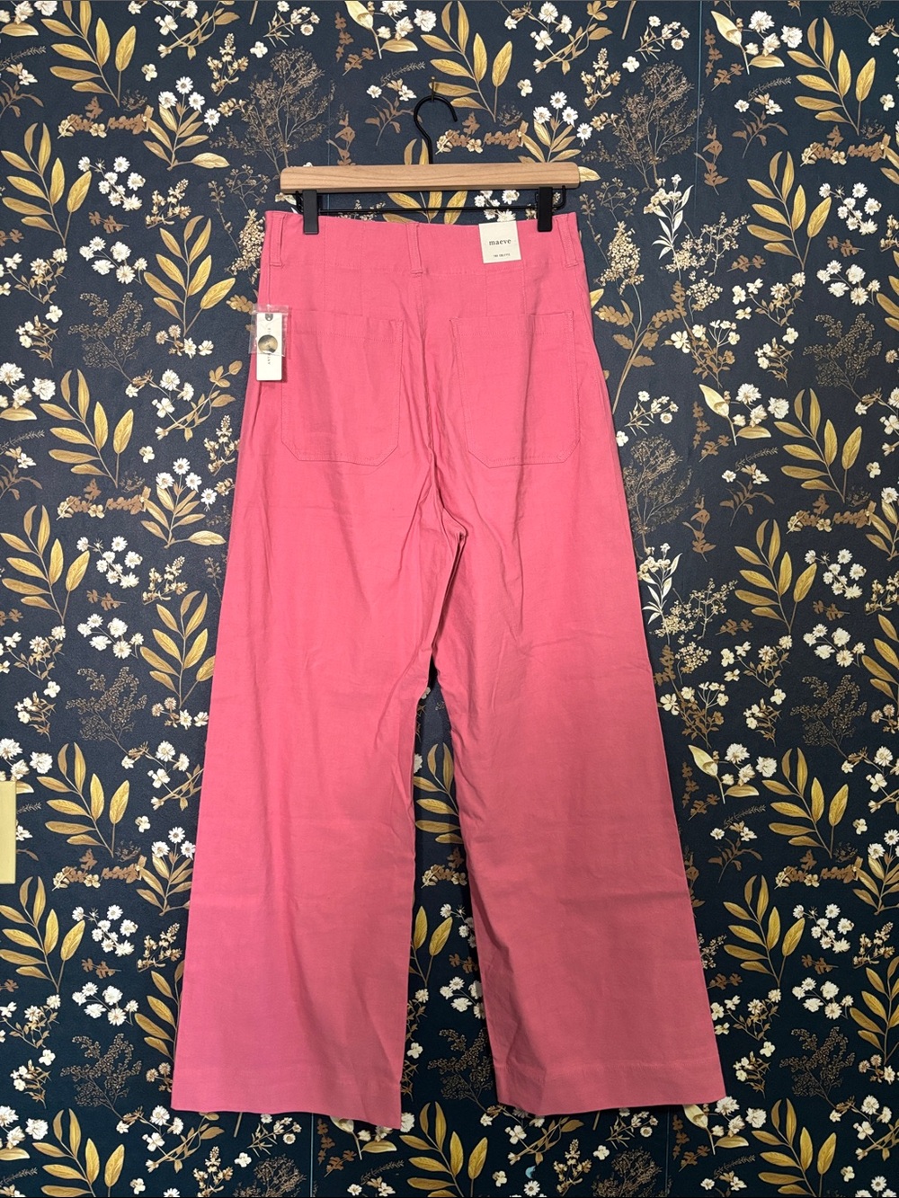 NWT Anthropologie Pink Cropped Wide-Leg Colette Pants with Heart Pockets 31 Tall - Picture 4 of 9